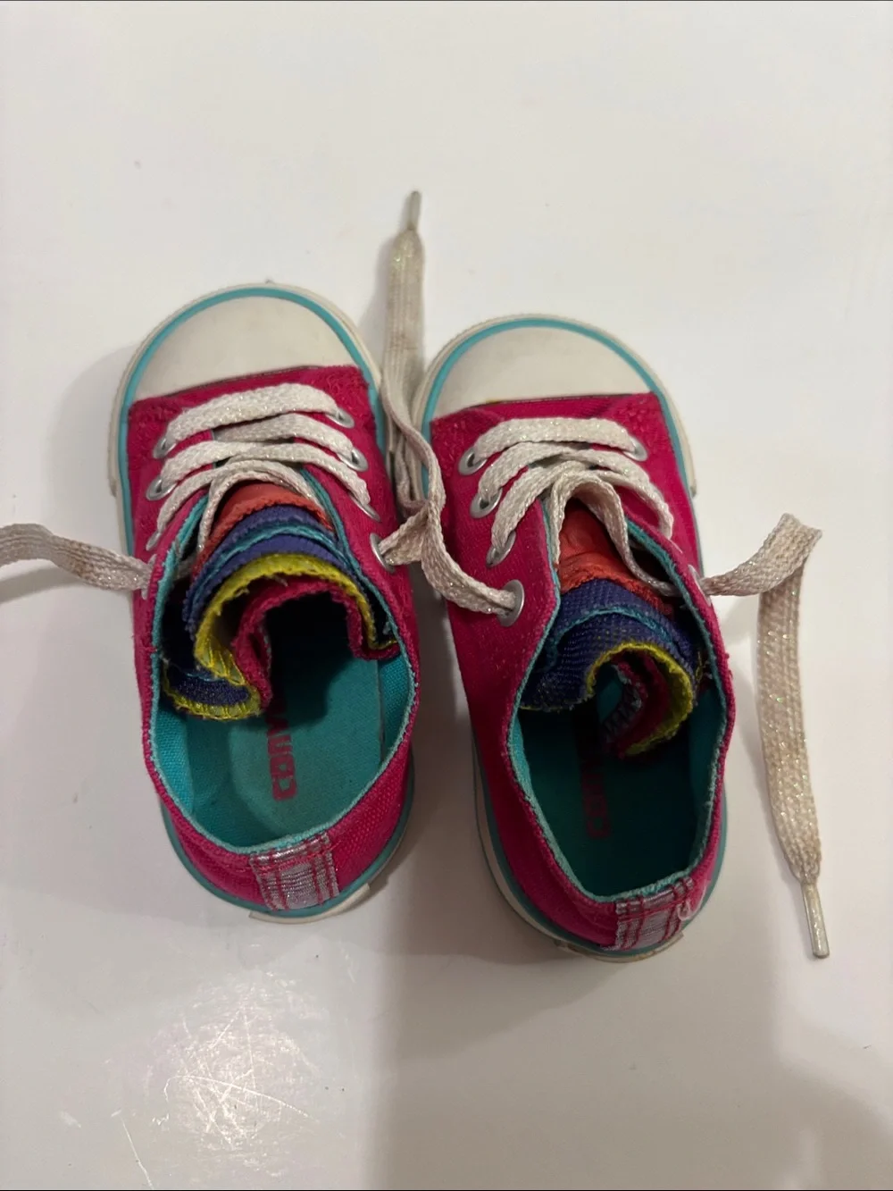 Converse Kids Fuchsia Canvas Lace-Up Sneakers with Turquoise Trim